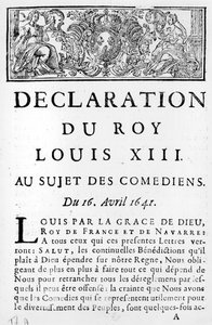 Erklärung von Ludwig XIII. (1601-43) über die Komödianten, 16. April 1641