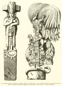 Monolithische Statue von Palenque, aus Porphyr; Gottheit von Yucatan (Gravur) von French School
