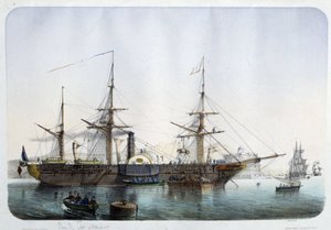 Dampffregatte im Hafen von Toulon, um 1850