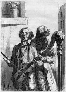 Straßensänger. Karikatur von Honoré Daumier (1808-1879). Gravur in „Le Monde Illustré“ Nr. 297 vom 20. Dezember 1862 von French School