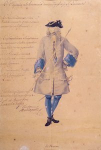Studie der Uniform eines Marinesoldaten in Le Havre, 1718 von French School