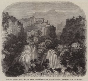 Subiaco, in den päpstlichen Staaten, nahe der Grenze zu Neapel (Gravur) von French School