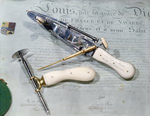 Chirurgische Instrumente, die zur Amputation zur Zeit von Baron Dominique Jean Larrey (1766-1842) verwendet wurden von French School