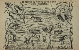 Schwimmende Mädchen (Lithografie) von French School