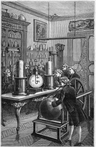 Synthesen des Wassers von Jean-Baptiste Marie Charles Meusnier de la Place (1754-1793) und Antoine Laurent de Lavoisier (1743-1794) - Gravur in „Wissenschaften für alle - Physik und Chemie“ von Alexis Clerc - Ende 19. Jahrhundert von French School