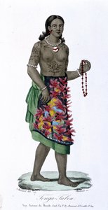 Tätowierte Frau aus Tonga-Tabou - in „Bibliotheque universelle des voyages“ von Albert-Montémont, ed. Armand-Aubrée, Bd. 17