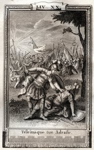 Telemachus tötet Adraste - Gravur von 1798 von Monnet in „Les Aventures de Télémaque, fils d