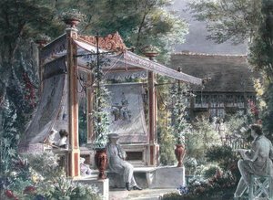 Der Architekt Jacques Ignace Hittorff (1792-1867) in seinem Garten in Paris