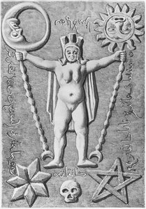 Der Baphomet der Tempelritter, Kopie eines Steinsarges gefunden in Essarois (Burgund)