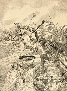 Die Schlacht von Tours alias Die Schlacht von Poitiers, 732. Aus Agenda Buvard du Bon Marché, veröffentlicht 1917