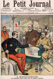 Die Buren-Delegation wird von General Joseph Simon Gallieni (1849-1916) in Madagaskar empfangen, Titelblatt des Le Petit Journal Farbbeilage Nr. 625, 9. November 1902