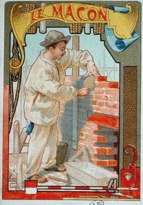 Der Maurer, Illustration aus einem Buch über Handwerke, ca. 1899