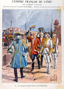Die Briten übergeben Madras an den französischen Kommandanten Mahe de la Bourdonnais am 21. September 1746, Umschlag eines Schulheftes, um 1900 von French School