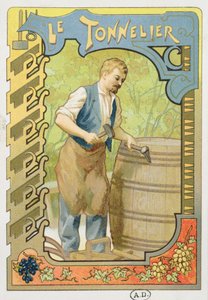 Der Küfer, Illustration aus einem Buch über Handwerke, ca. 1899 von French School