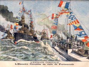 Die Herzlichkeit der Entente. Englisches Marinegeschwader im Hafen von Portsmouth. Die Herzlichkeit der Entente. Französische Flügel in Portsmouth. Illustration für Le Petit Journal.