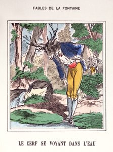 Der Hirsch, der sich im Wasser sieht, aus 