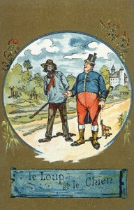 Der Hund und der Wolf, aus Fabeln von Jean de La Fontaine (1621-95)
