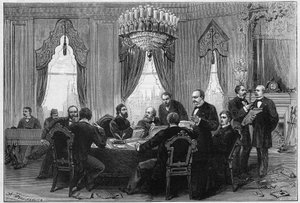 Der Ostkrieg (1875-1878) auch genannt der Russisch-Türkische Krieg: Diplomaten trafen sich zur Plenarkonferenz von Konstantinopel im Admiralitätspalast am 23. Dezember