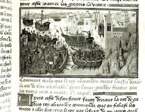 Der erste Angriff auf Tyrus, aus der Histoire du Grand Alexandre 1460