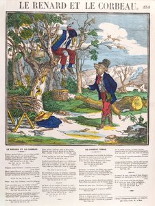 Der Fuchs und die Krähe, ca. 1840 (farbige Gravur)