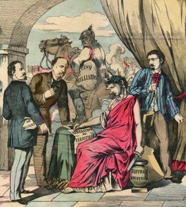 Der Frankfurter Vertrag, unterzeichnet am 10. Mai 1871, beendete den Deutsch-Französischen Krieg nach Verhandlungen zwischen Adolphe Thiers und Otto von Bismarck: Frankreich musste Elsass und einen Teil Lothringens abtreten und 5 Milliarden Francs zahlen.  von French School