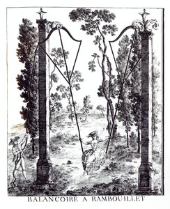 Die Gartenschaukel in Rambouillet, aus Details des Nouveaux Jardins a la Mode von George Louis le Rouge, veröffentlicht 1775-78