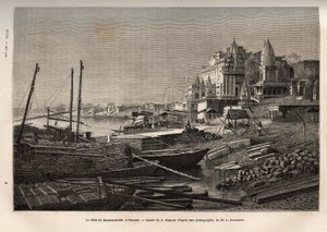 Der Ghat von Benares (heutiges Varanasi) (Ghat bezeichnet die Stufen, die die Ufer der Flüsse und die Ufer der Becken und Reservoirs bedecken, die den Kontakt mit Wasser ermöglichen), graviert nach der Zeichnung von G. Moynet, zur Illustration der Reise t