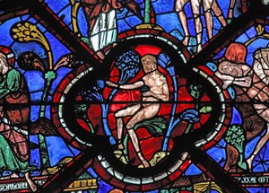 Das Fenster des barmherzigen Samariters: Adam im Garten Eden von French School
