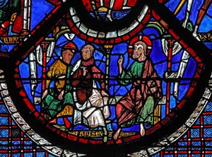 Das Fenster des barmherzigen Samariters: Christus erzählt das Gleichnis vom barmherzigen Samariter