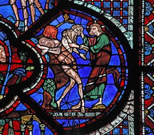 Das Fenster des barmherzigen Samariters: Gott erschafft die Frau aus der Rippe des schlafenden Adam