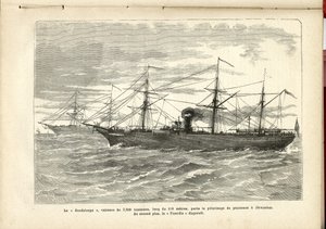 Die „Guadeloupe“, ein 2.500-Tonnen-Schiff, ist 110 Meter lang und trägt die Bußwallfahrt nach Jerusalem., Anonym, Der Pilger von French School