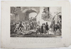Die Einwohner legen die Tore von Grenoble zu Füßen des Kaisers, 6. März 1815, veröffentlicht von Martinet