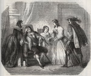 Der König von Frankreich Ludwig XIII. (1601-1643) wird von Migräne geplagt, als er mit Königin Anna von Österreich (1601-1666) spricht. Gravur von 1871 in „Histoire Des Cocus Celebres“ von Henry de Kock (1819-1892)