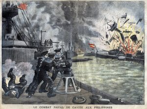 Die Seeschlacht von Cavite auf den Philippinen während des Spanisch-Amerikanischen Krieges. von French School
