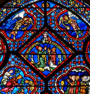 Das Noah-Fenster: Gott auf einem Regenbogen verkündet, dass er es nie wieder tun wird von French School