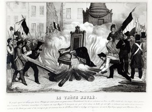 Das Volk verbrennt den Thron auf der Place de la Bastille, 1848