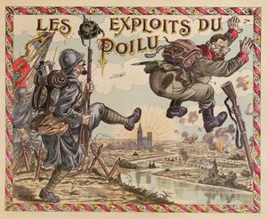 Die Errungenschaften der Poilus, die Deutschen über den Rhein drängend, Titel eines Brettspiels, ca. 1914-15