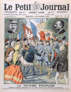 Der polnische Sieg, französische Offiziere werden von der Menge in der Zentralstraße in Warschau bejubelt, Titelillustration von Le Petit Journal, 12. September 1920