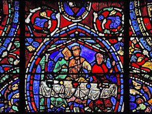 Das Fenster des verlorenen Sohnes: Er umarmt eine der Kurtisanen von French School