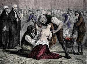 Die Halsbandaffäre: Die Qualen von Madame de la Motte (1756-1791). Nachdem sie versucht hatte, das Halsband zu stehlen, das die Königin abgelehnt hatte, wurde sie verurteilt, gegeißelt, mit Eisen gebrandmarkt und in der Salpetriere eingesperrt.