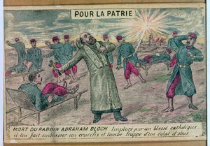 Der Rabbi Abraham Bloch bietet einem sterbenden katholischen Soldaten ein Kruzifix an und wird von einer Granate getroffen, 1914-18