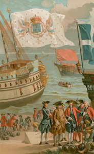 Die königliche Flagge, die Galeerenflagge, die Flagge der Handelsmarine von French School