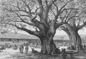 Die königliche Residenz in Aouabou, Illustration aus "Du Niger au Golfe de Guinée..." von Louis Gustave Binger, 1892 von French School