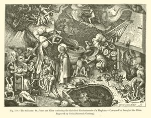 Der Sabbat: St. Jakobus der Ältere bekämpft die teuflischen Verzauberungen eines Magiers von French School