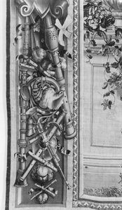 Die Jahreszeiten, Bordüre, Musikinstrumente, ca. 1670, Gobelins-Manufaktur (Detail)