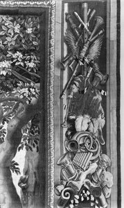Die Jahreszeiten, Bordüre, Musikinstrumente, ca. 1670, Gobelins-Manufaktur (Detail)