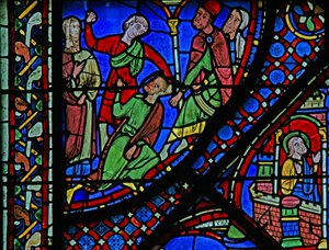 Das St. Jakobus Fenster: Josias wird niedergeschlagen von French School