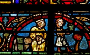 Das St. Lubin Fenster: Die Stifter - Winzer: Er serviert den Wein, sie hält den Geldbeutel von French School