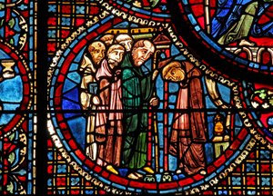 Das St. Lubin Fenster: Er tritt in ein Kloster ein von French School