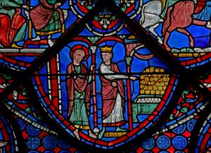 Das St. Thomas Fenster: Er wird vom König Gold gezeigt